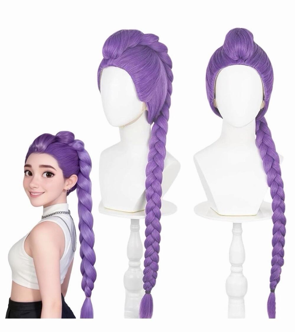 Anime Costume Wig, Purple Braid Wigs for Women Girls, Pop Singer Rumi KPop Demon
